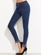Shein Blue Frayed Hem Skinny Jeans