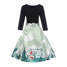 Shein 50s Belted Watercolor Print Flared Dress