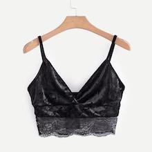Shein Lace Trim Velvet Crop Cami Top