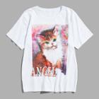 Shein Men Cat And Letter Print Tee