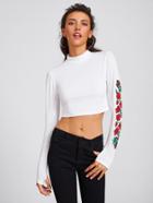 Shein Rose Print Sleeve Crop Tee