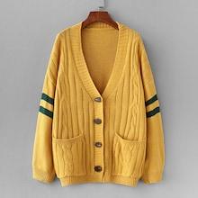Shein Varsity Striped Drop Shoulder Cable Knit Sweater