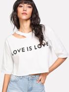 Shein Letter Print Asymmetric Cutout Neck T-shirt