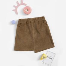 Shein Girls Pocket Patched Asymmetrical Cord Skirt