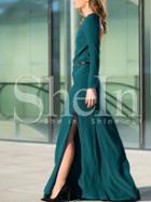 Shein Green Long Sleeve Backless Split Maxi Dress