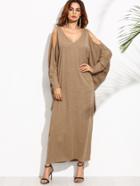 Shein Camel Open Shoulder Dolman Sleeve Crisscross Maxi Dress