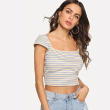 Shein Square Neck Striped Crop Tee