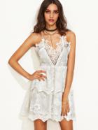 Shein Beige Spaghetti Strap Appliques Double Layer Dress