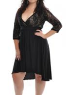 Rosewe V Neck Lace Patchwork Black Mini Dress