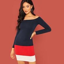 Shein Off Shoulder Cut And Sew Bodycon Dress
