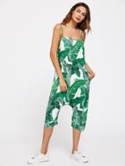 Shein Buttoned Drop Crotch Banana Leaf Print Overall Pants