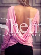 Shein Pink Wrap V Back T-shirt