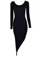 Rosewe Cutout Pattern Long Sleeve Asymmetric Dress