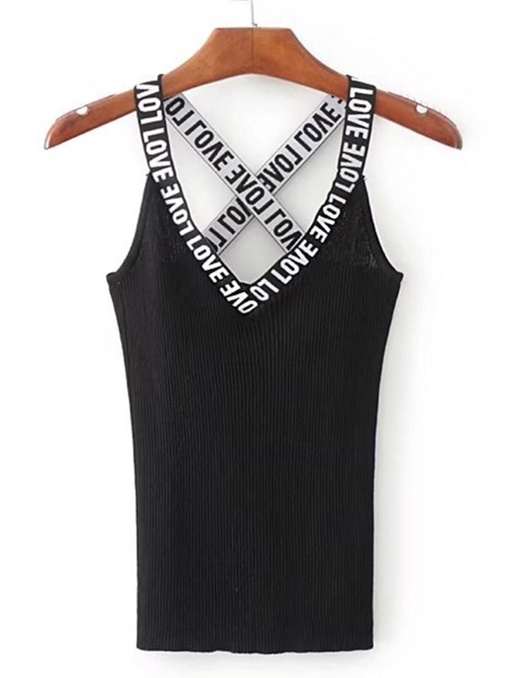 Shein Letter Print Criss Cross Back Top