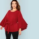 Shein Plus Layered Flounce Sleeve Self Belted Top