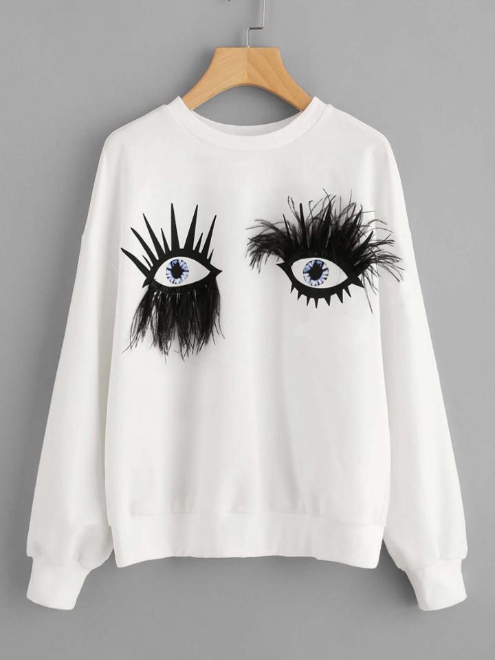 Shein Faux Fur Eyes Print Drop Shoulder Sweatshirt