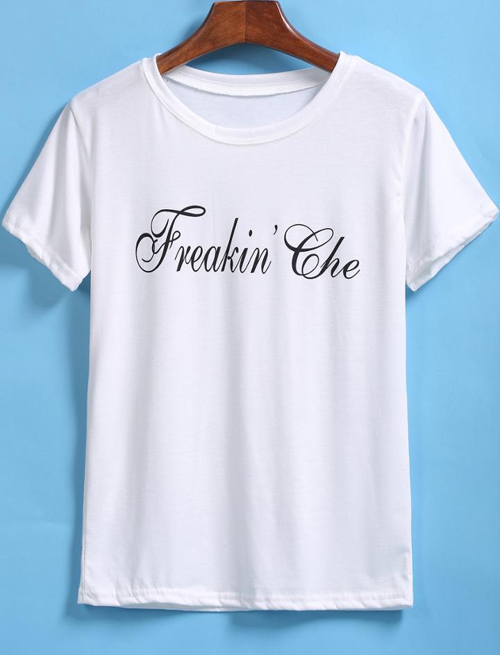 Shein White Short Sleeve Letters Print Loose T-shirt