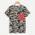 Shein Pocket Front Camouflage Print Tee
