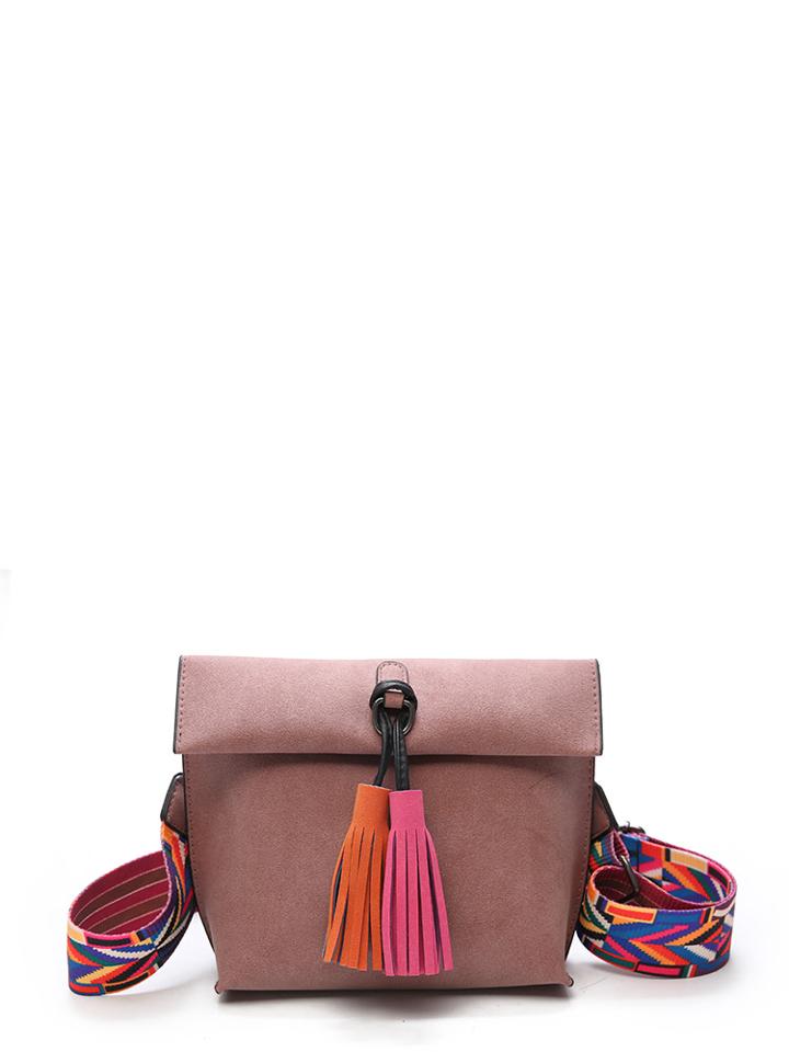 Shein Geo Strap Tassel Decorated Roll Up Suede Bag