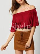 Shein Red Off The Shoulder Bell Sleeve Crop Top