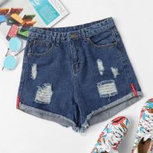 Shein Raw Hem Ripped Men Denim Shorts