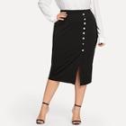 Shein Plus Button Decoration Split Detail Skirt