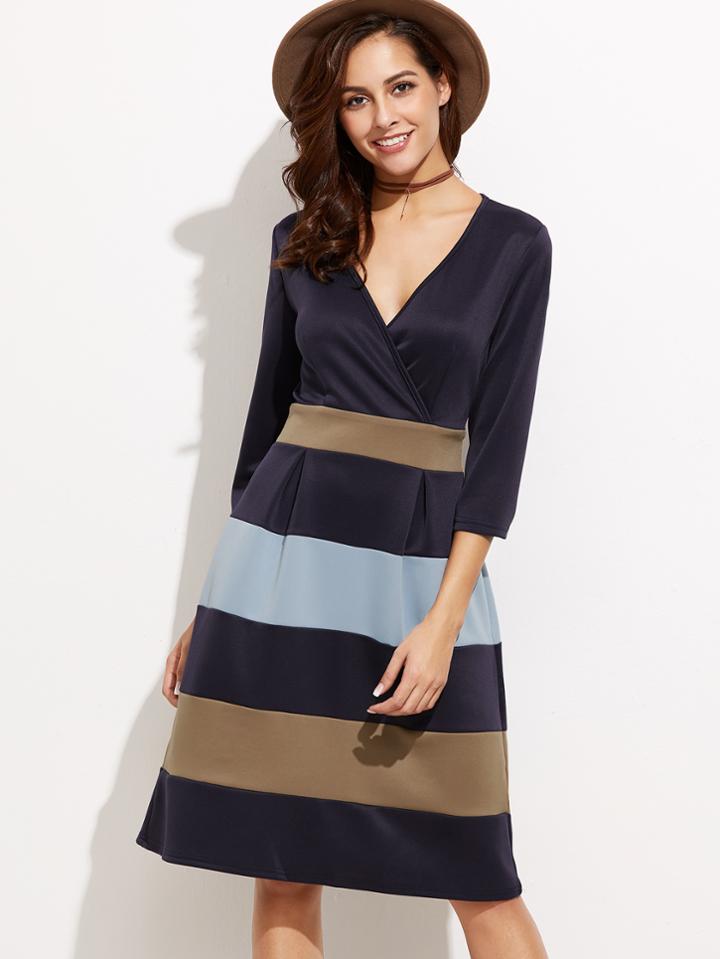 Shein Navy Deep V Neck A-line Dress