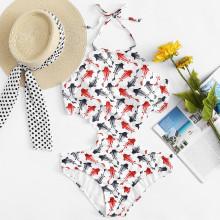 Shein Plus Fish Print Scalloped Trim Swimsuit