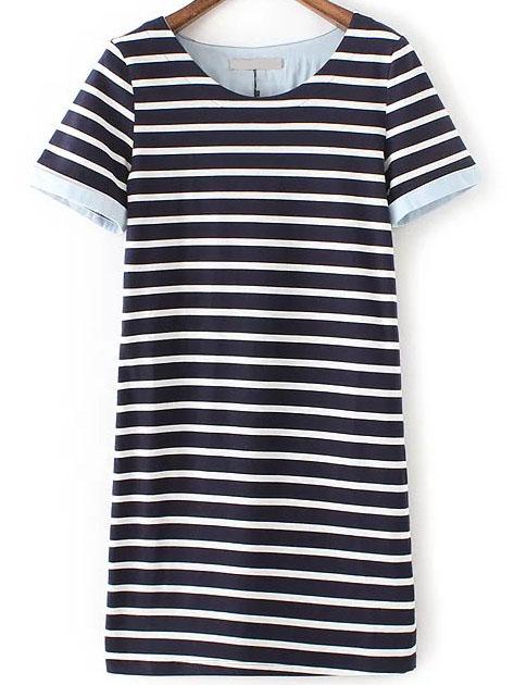 Shein Navy Stripe Contrast Cuff T-shirt Dress