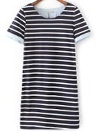Shein Navy Stripe Contrast Cuff T-shirt Dress