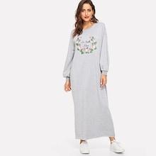Shein Drop Shoulder Floral And Letter Hijab Dress