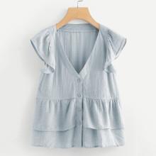 Shein V Neckline Single Breasted Babydoll Top