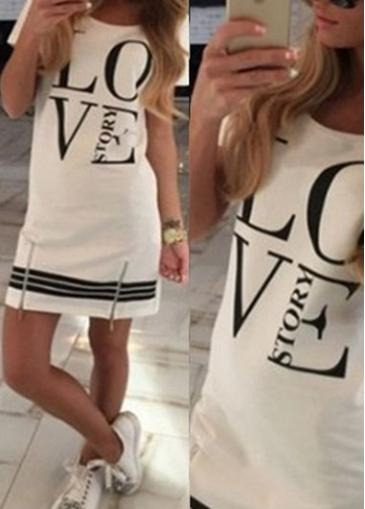 Rosewe Round Neck Short Sleeve Letter Print Mini Dress