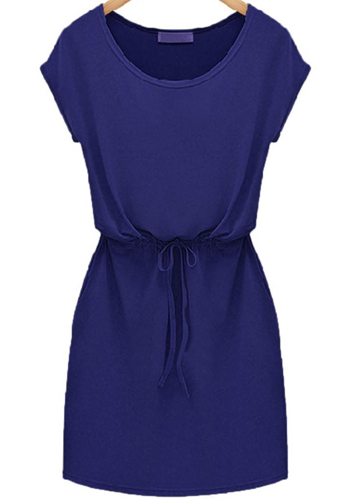 Shein Blues Workwear Short Sleeve Drawstring Slim Dress