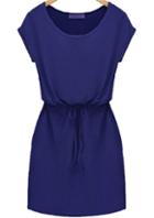 Shein Blues Workwear Short Sleeve Drawstring Slim Dress