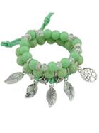 Shein Green  Color Boho Feather Charms Multilayers Elastic Beads Chain Bracelet