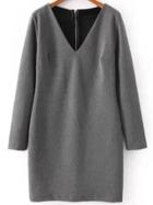 Shein Grey V Neck Cutout Back Zipper Dress