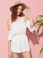 Shein Lace Trim Flutter Sleeve Elasticized Waist Playsuit