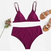 Shein Plus Double Straps Plain Bikini Set