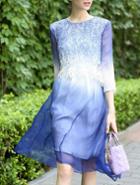 Shein Blue Round Neck Length Sleeve High Low Dress