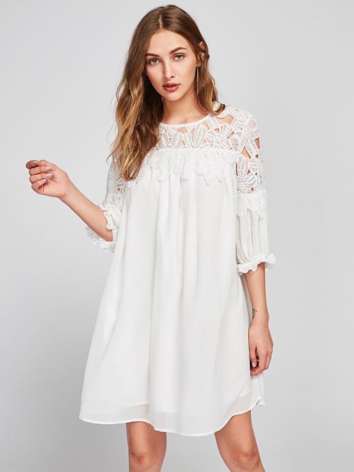 Shein Guipure Lace Shoulder Frilled Cuff Swing Dress