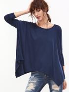 Shein Navy Dolman Sleeve Oversized Asymmetric T-shirt