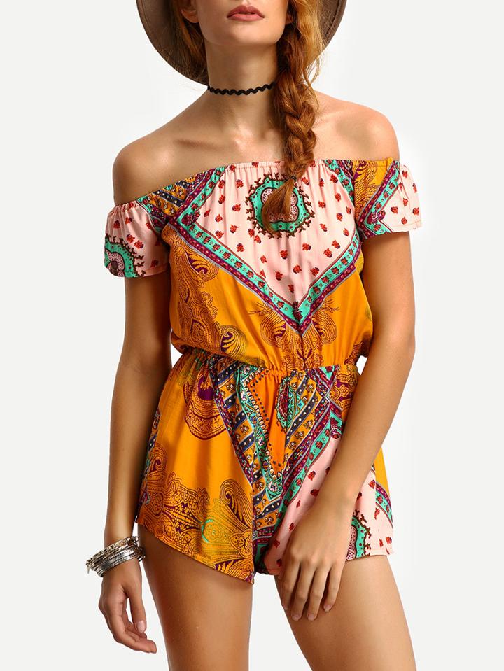 Shein Off-the-shoulder Tribal Print Romper