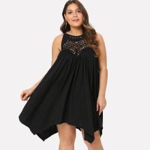 Shein Plus Guipure Lace Yoke Halter Flare Dress