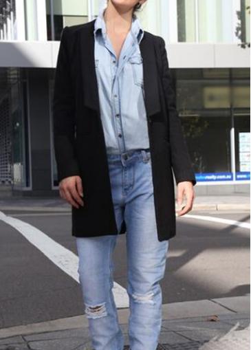 Rosewe Turndown Collar Back Slit Black Coat