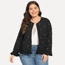 Shein Plus Ruffle Hem Beaded Coat