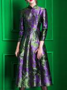 Shein Purple Jacquard A-line Midi Dress
