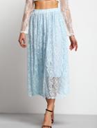 Shein Blue Elastic Waist Lace Skirt