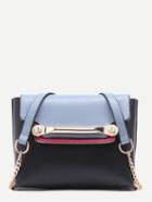 Shein Color Block Pu Flap Messenger Bag With Chain Strap