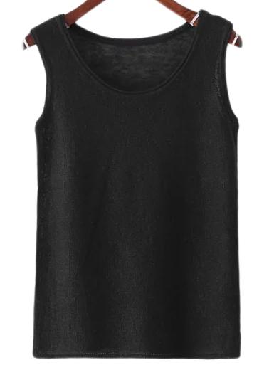 Shein Black Round Neck Linen Camis Top